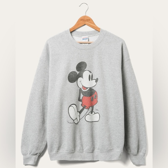 Junk Food Clothing Tops - Junk Food Clothing x Disney Mickey Flea Market Fleece Heather Grey Sweatshirt—XL